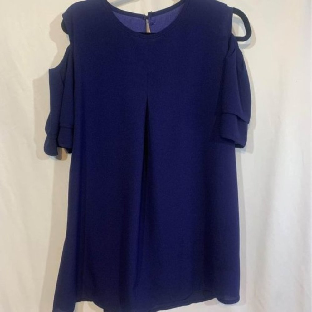 Womans cold shoulder tunic blouse. Fully lined. Key hole back. cobalt blue. LRG